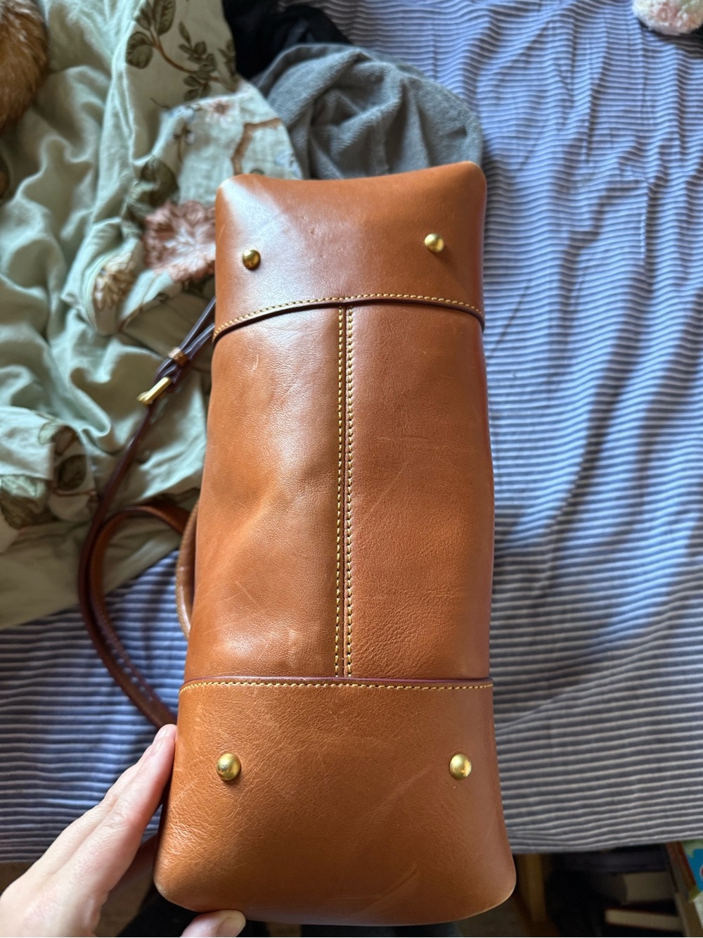 Dooney & Bourke Brown Leather Satchel with Gold Hardware - Picture 4 of 4